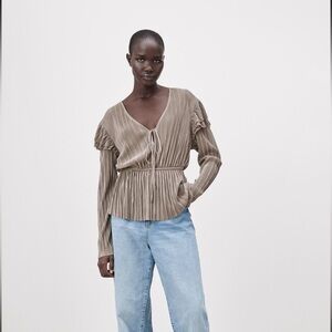Zara Ruffled Pleated Blouse Size XL